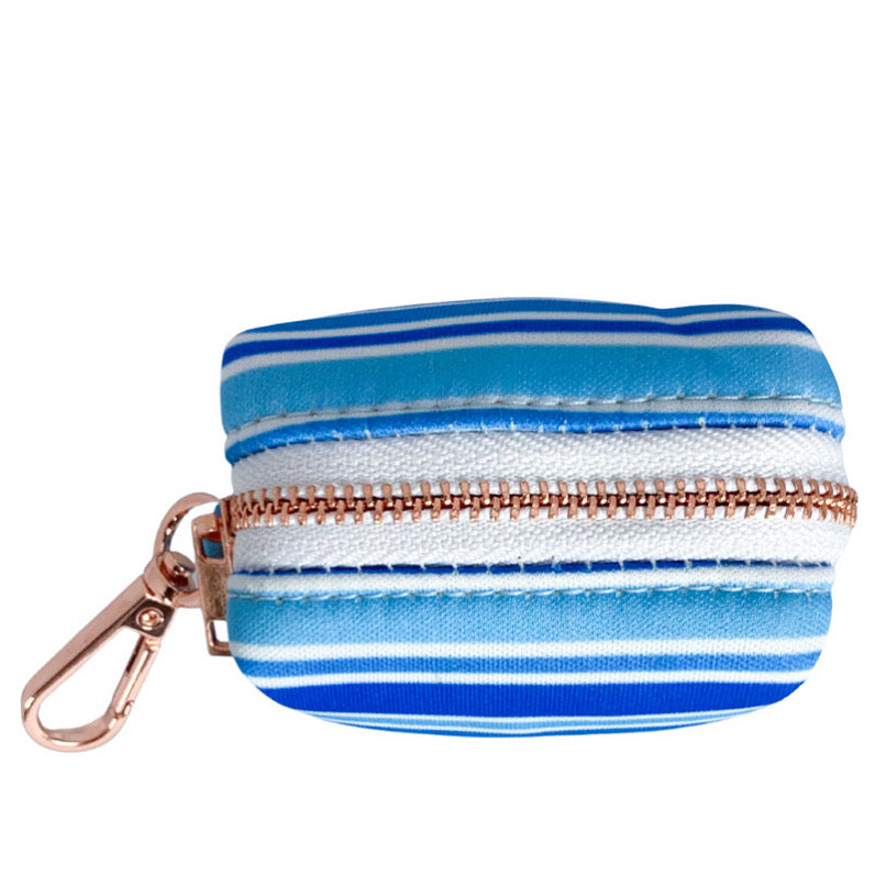 Ride the Waves neoprene potty bag holder with rose gold zipper and clip, featuring a stylish double-sided design.